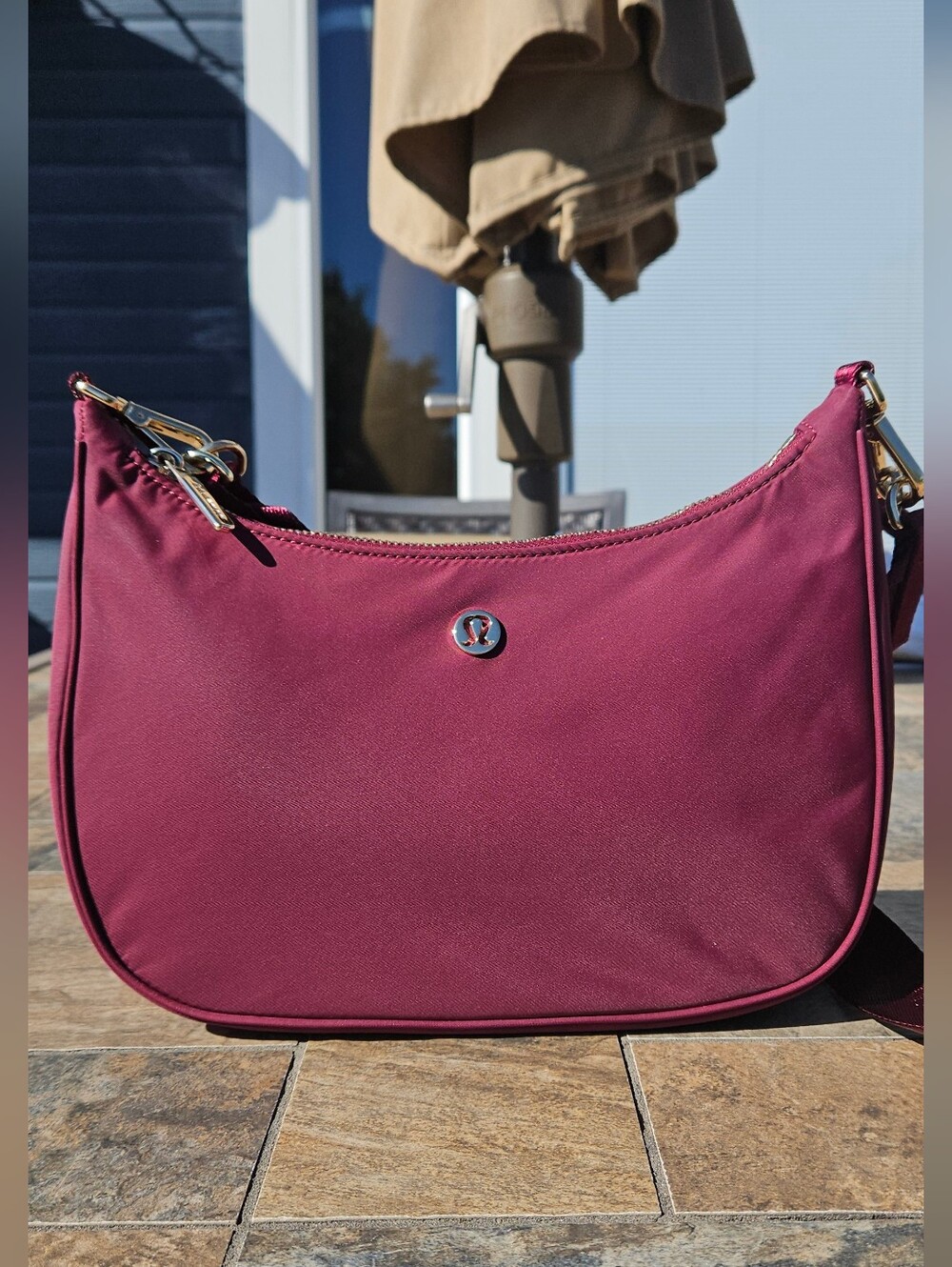 Lululemon Athletica Wine Shoulder Bag with Gold Hardware